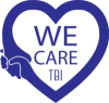 Blue heart-shaped logo with "we care tbi" text, indicating support for traumatic brain injury awareness or a related organization.