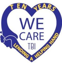 A heart with the words we care ten years and tbi