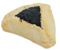 A piece of pastry with black sesame on top.