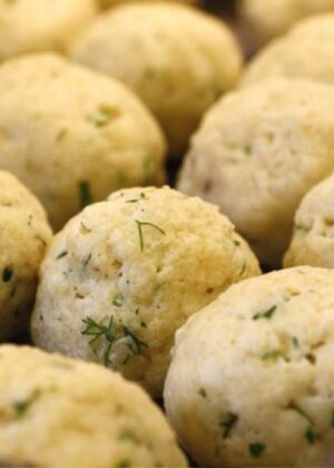 Close-up of round, white dumplings.